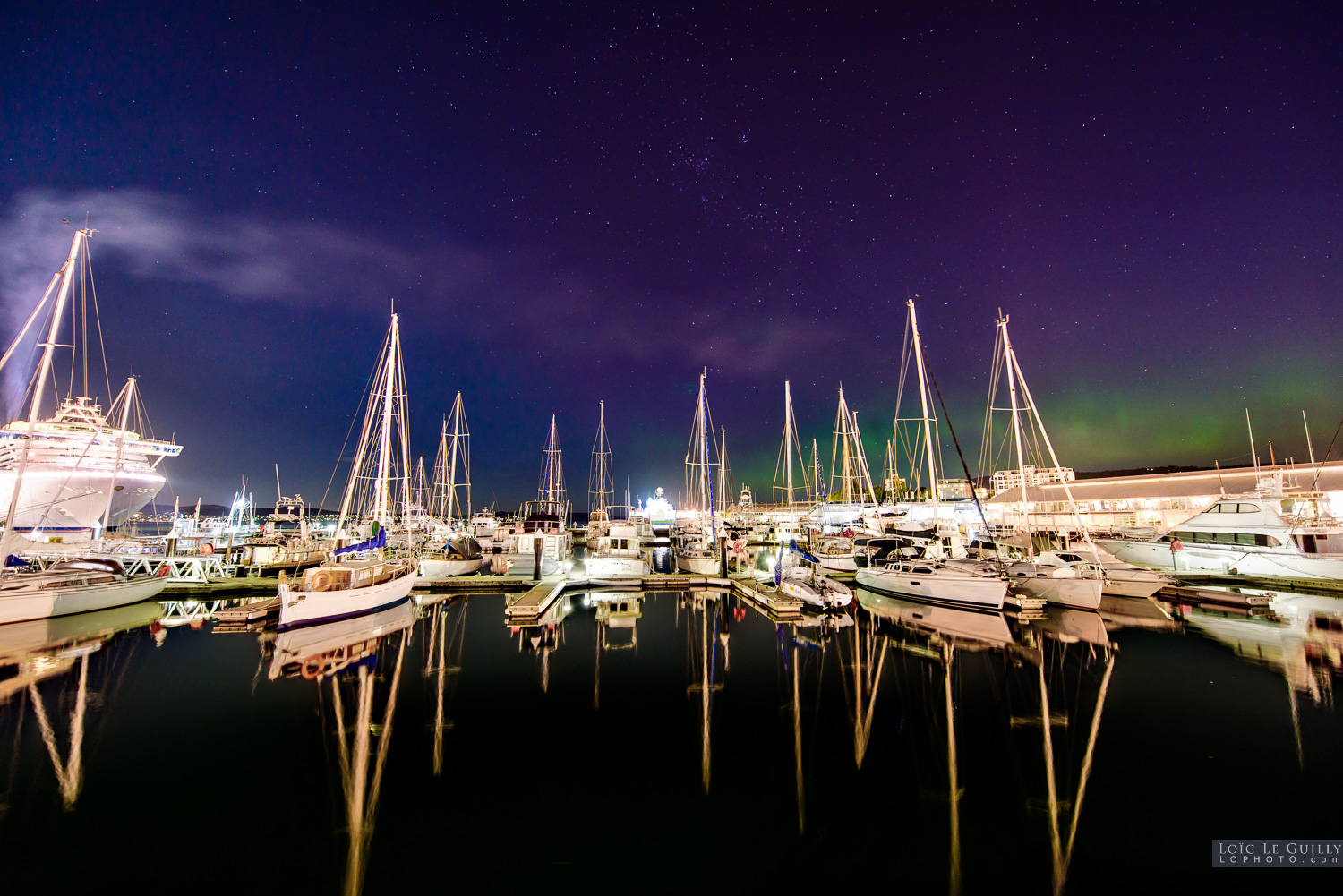 photograph of Aurora over Hobart harbour