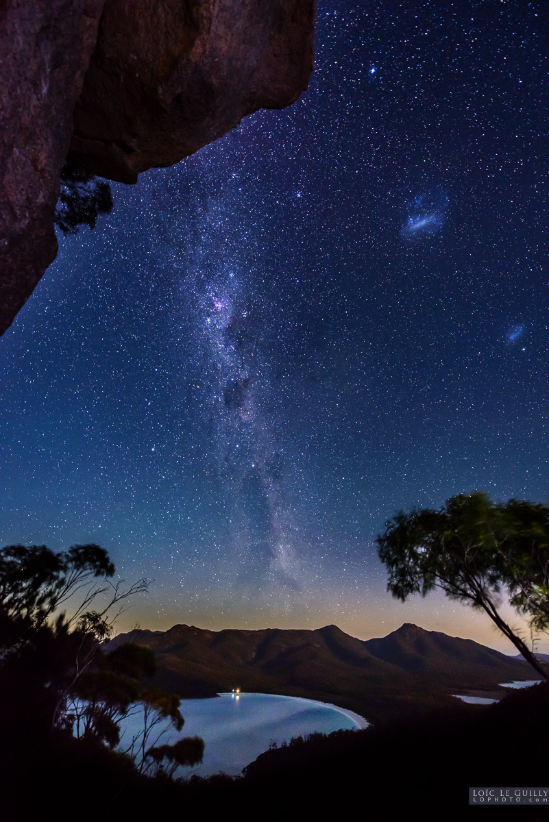 photograph of Milky Way over Wineglass Bay