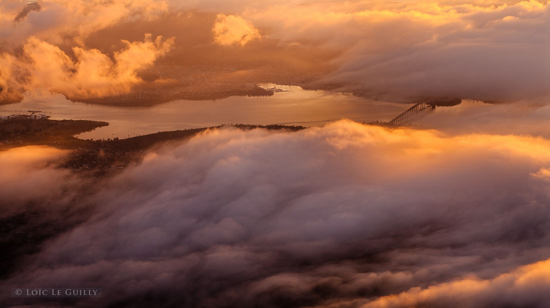 photograph of Tasman Bridge sunrise from Mt Wellington