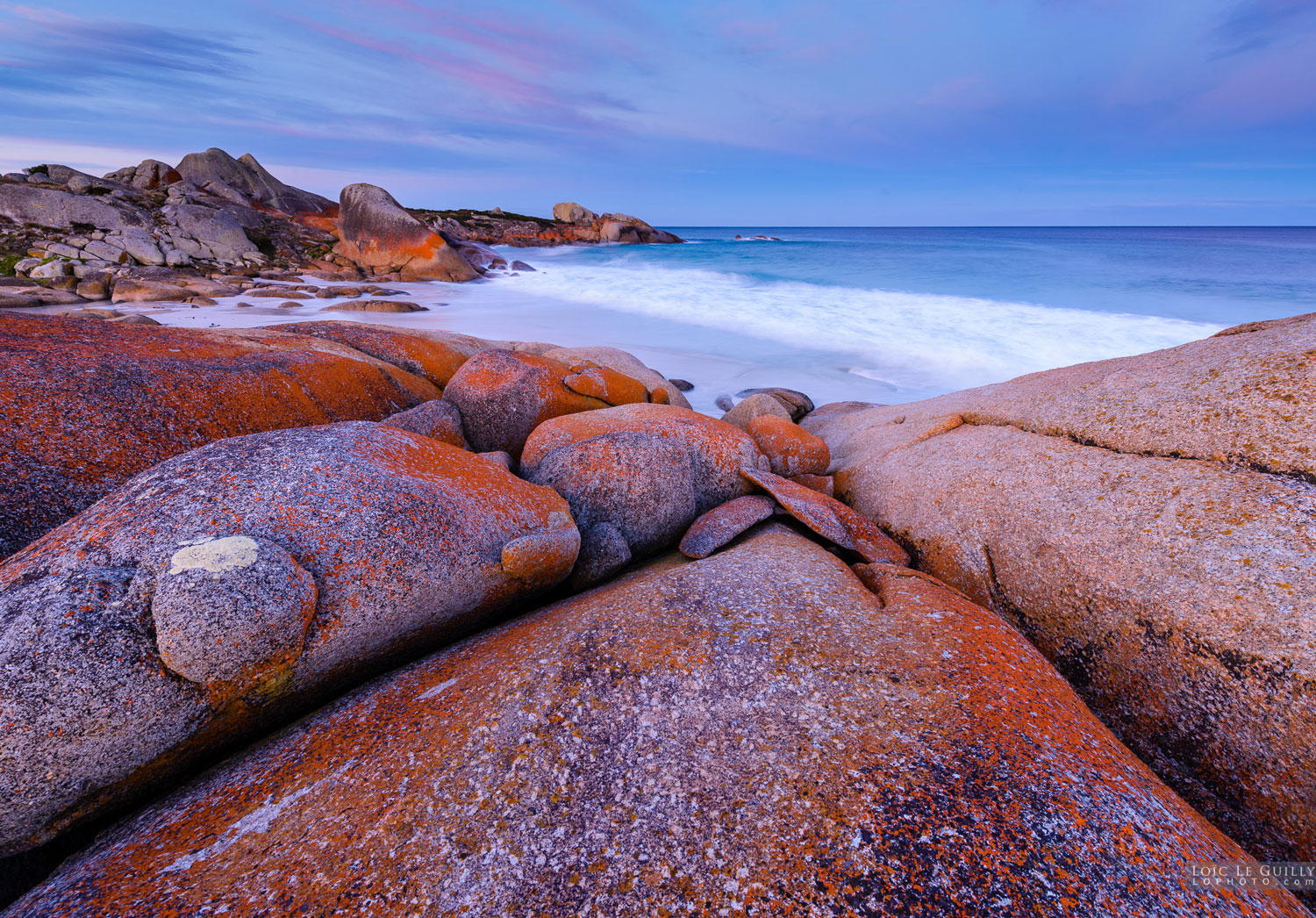 photograph of Granite and lichen at the Bay of Fires