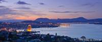 View from Sandy Bay towards Hobart at dusk with Tasman Bridge.