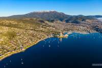Aerial view of Sandy Bay and Hobart with kunanyi / Mt Wellington in the background