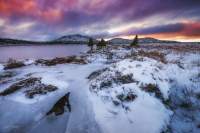 Ice and snow on Pine Lake in the Central Highlands of Tasmania