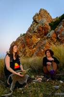 Aboriginal women expressing their ancestral culture at Kings Run on the Tarkine coast.