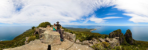 360 panorama of Bishop and Clerk, Maria Island