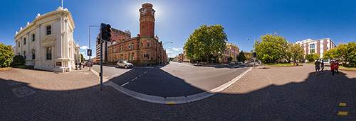 360 panorama of Launceston city and the Town Clock