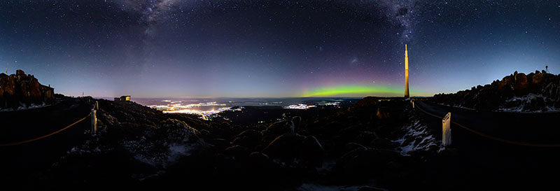 360 panorama of Aurora Australis, Mount Wellington